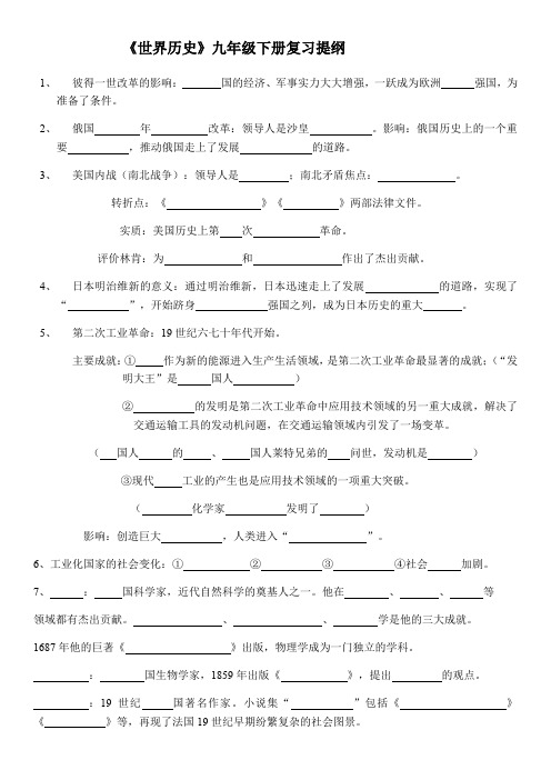 人教部编版九年级下历史期末复习默写提纲