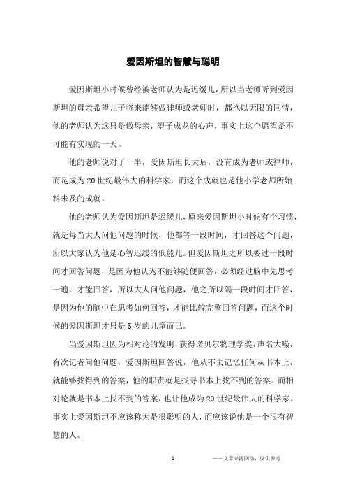 爱因斯坦的智慧与聪明_名人故事