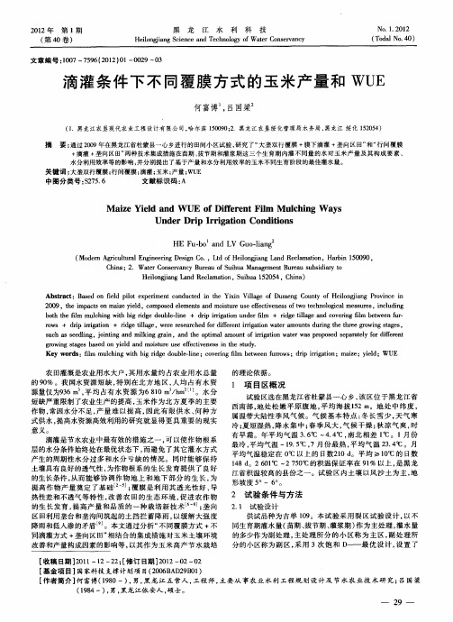 滴灌条件下不同覆膜方式的玉米产量和WUE