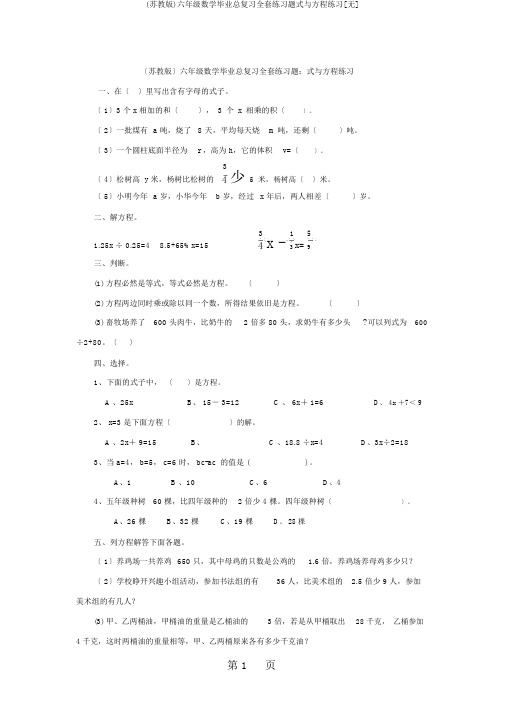 (苏教版)六年级数学毕业总复习全套练习题式与方程练习[无]