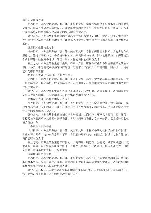 安徽现代信息工程职业学院2009年专业介绍