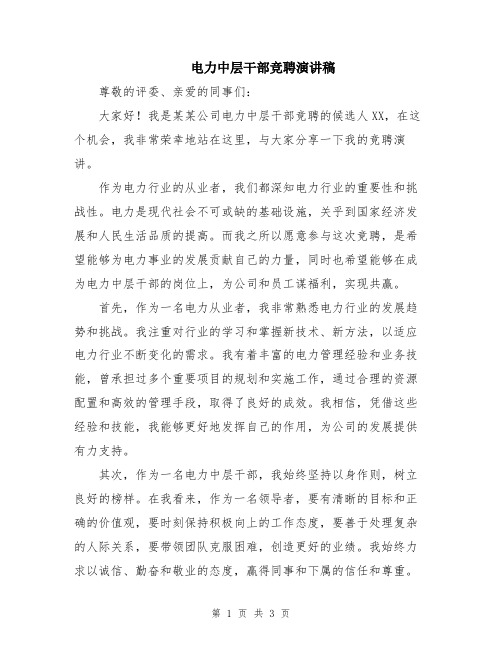 电力中层干部竞聘演讲稿