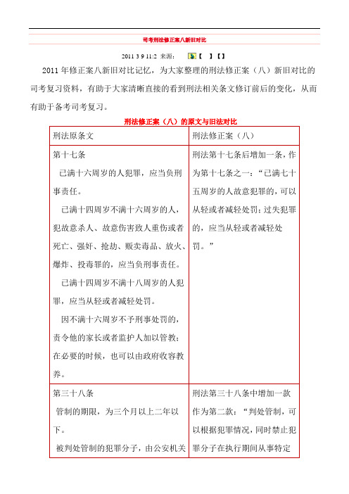 司考刑法修正案八新旧对比