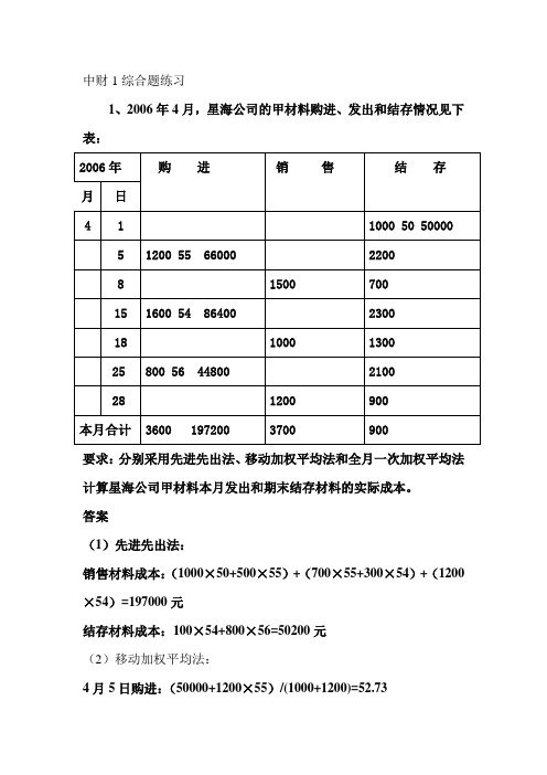 中财1综合题练习