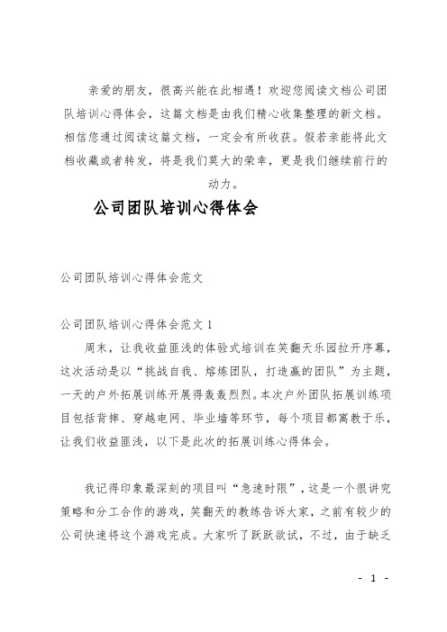 (推荐)公司团队培训心得体会
