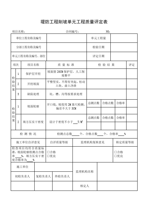 堤防工程削坡单元工程质量评定表