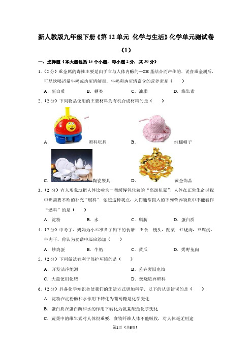 新人教版九年级(下)《第12单元 化学与生活》化学单元测试卷(1)
