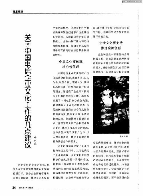 关于中国电信企业文化工作的几点建议