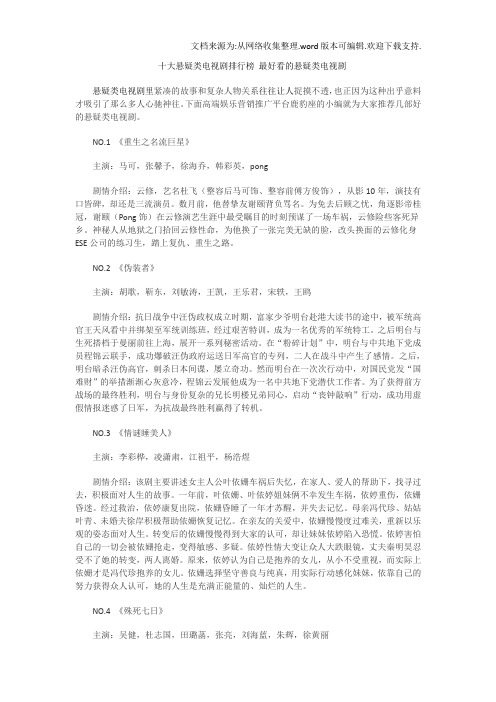 十大悬疑类电视剧排行榜最好看的悬疑类电视剧