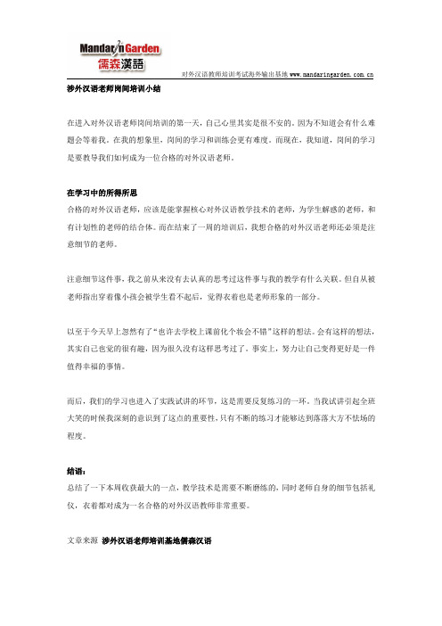 涉外汉语老师岗间培训小结