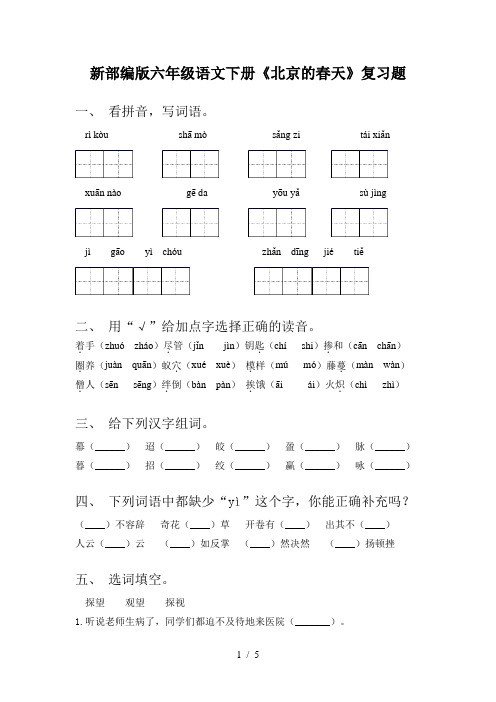 新部编版六年级语文下册《北京的春天》复习题