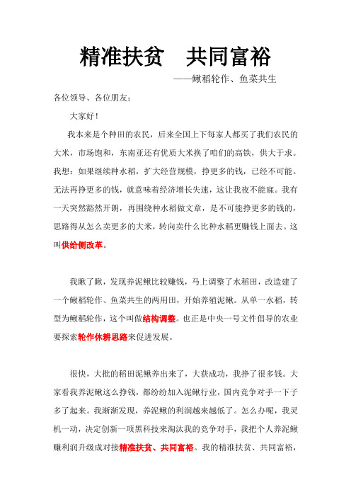 精准扶贫稻田泥鳅养殖项目方案