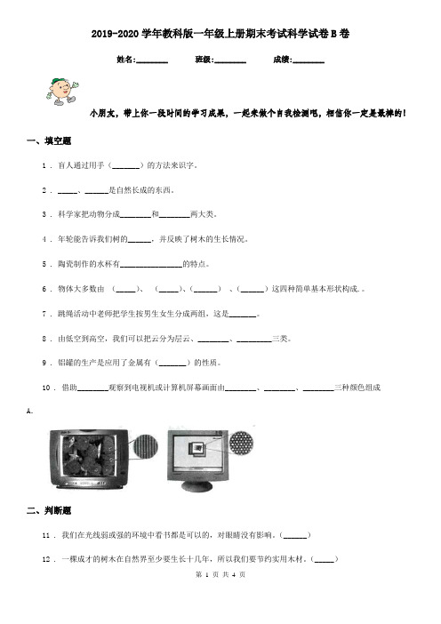 2019-2020学年教科版一年级上册期末考试科学试卷B卷