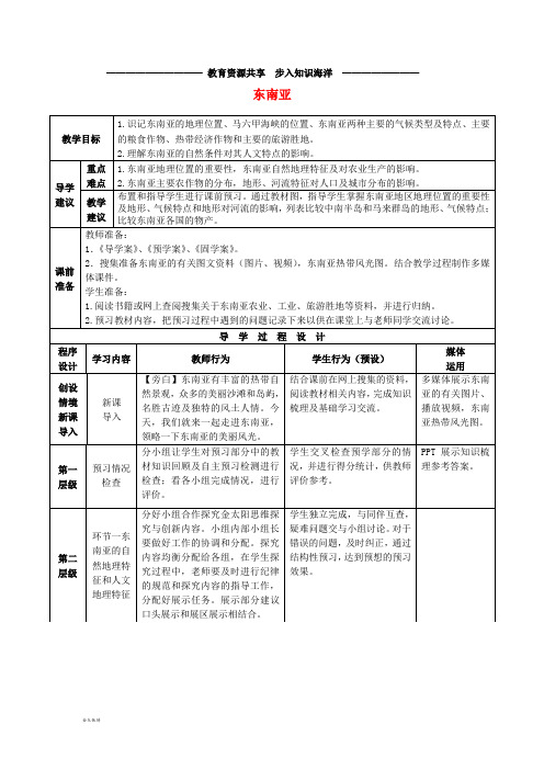  高考地理总复习区域地理——世界地理《东南亚》教案