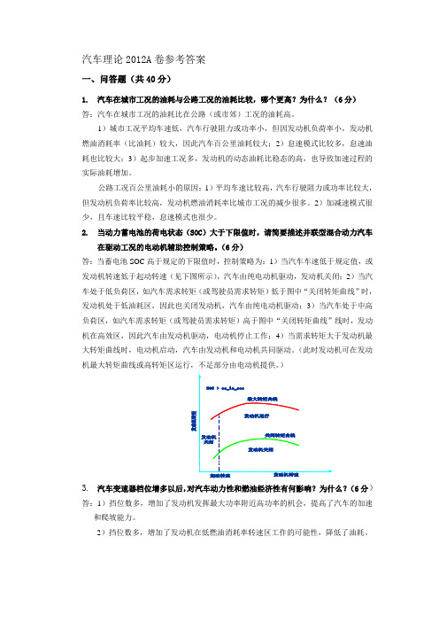 汽车理论2012A卷参考答案