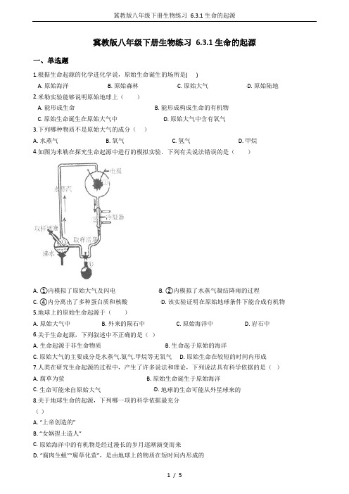 冀教版八年级下册生物练习 6.3.1生命的起源