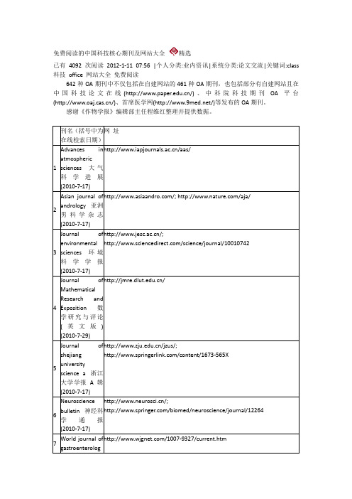 免费阅读的中国科技核心期刊及网站大全