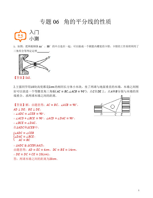 专题06 角的平分线的性质(解析版)八年级上册数学精品学案(人教版)