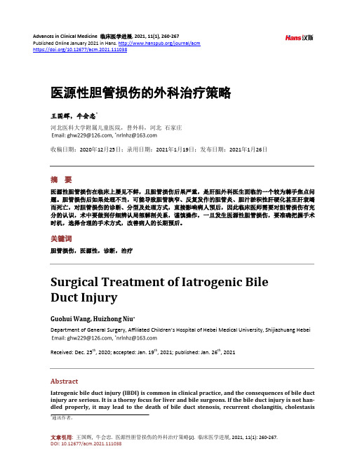 医源性胆管损伤的外科治疗策略
