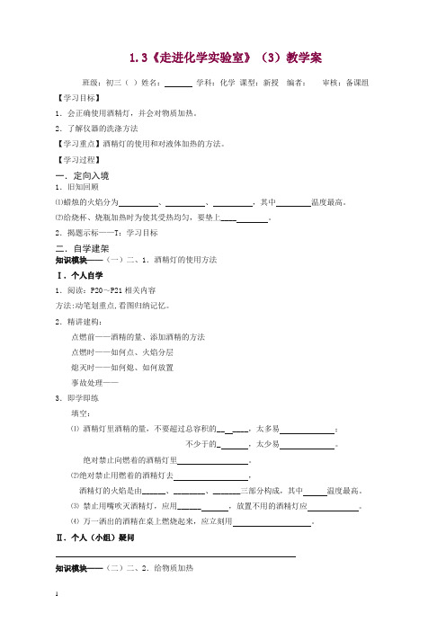 新人教版九年级化学上册导学案：第一单元1.3走进化学实验室教学案(3).doc