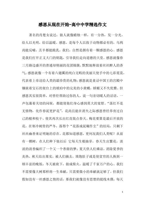 感恩从现在开始-高中中学精选作文