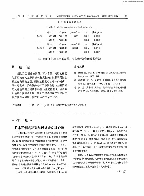 日本研制成功硅纳米线定向耦合器