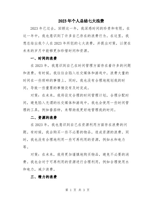 2023年个人总结七大浪费