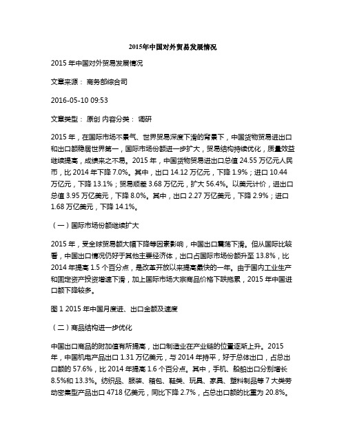 2015年中国对外贸易发展情况