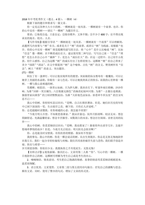 2016年中考优秀作文(遵义、4篇)：一棵树(4)