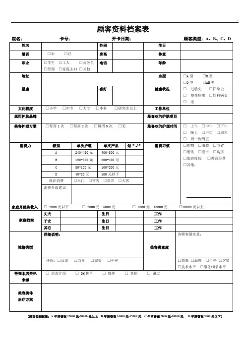 美容院顾客档案