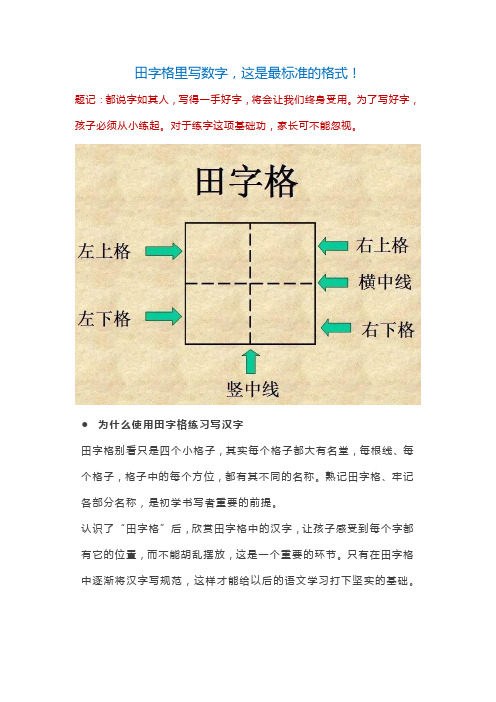 田字格里写汉字,这是最标准的格式!