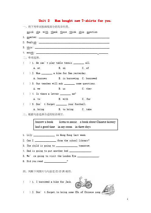 九年义务教育五年级英语下册Module9Unit2MumboughtnewT_shirtsforyou习题外研版