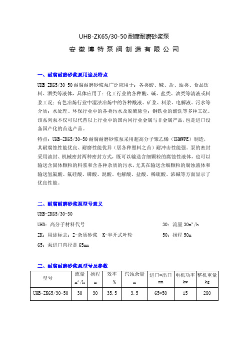 耐磨耐腐砂浆泵UHB-ZK65-30-50