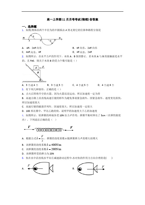 高一上学期11月月考考试(物理)含答案