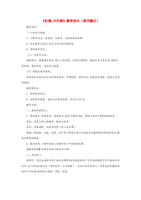 大宁县二小六年级语文上册 第三单元 14《壮哉，少游》教学设计（读书摘记） 冀教版六年级语文上册第三