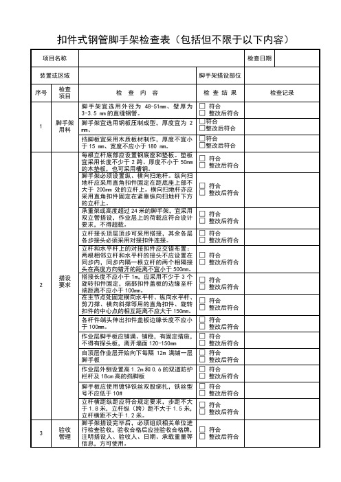 扣件式钢管脚手架检查表(重点)