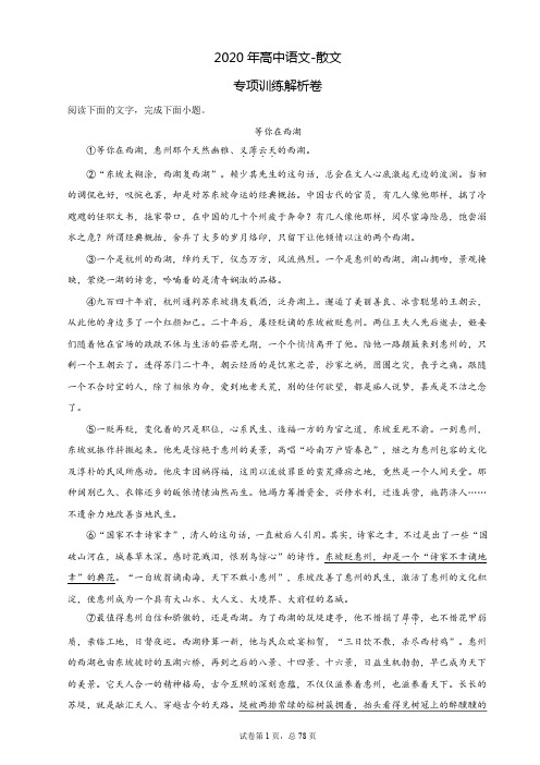 2020年高中语文-散文专项训练解析卷