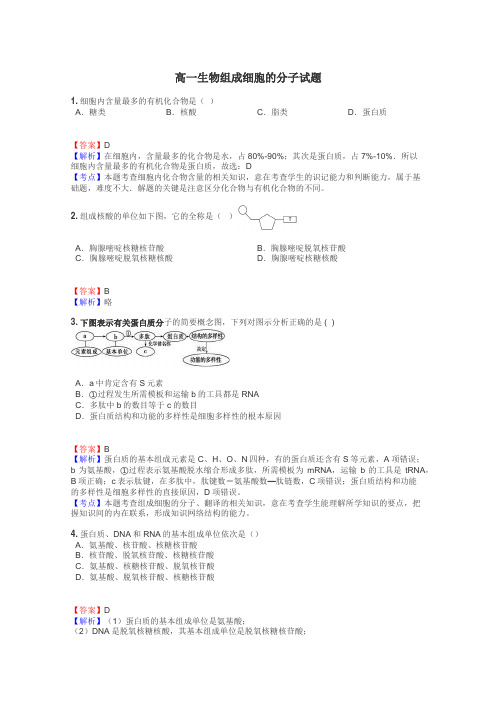 高一生物组成细胞的分子试题
