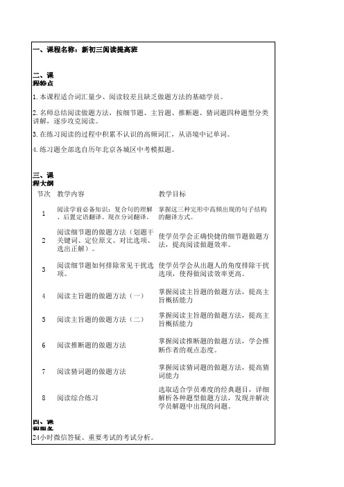 新初三阅读提高班