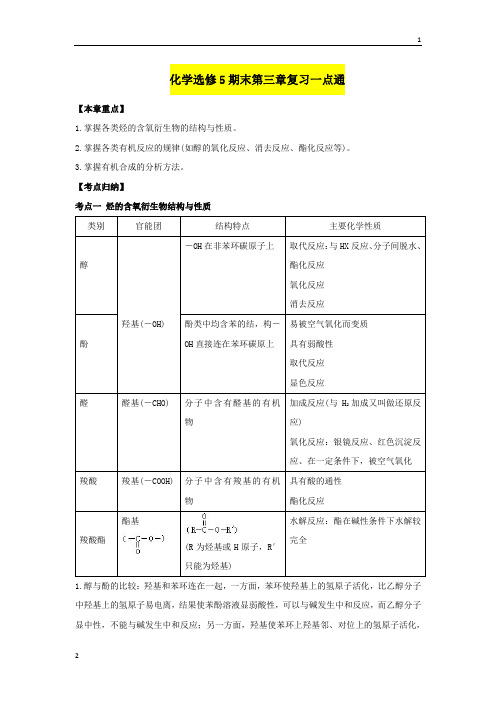 高中化学选修5期末复习一点通(第03章)+Word版含解析