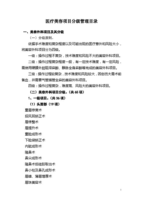 医疗美容项目分级管理目录
