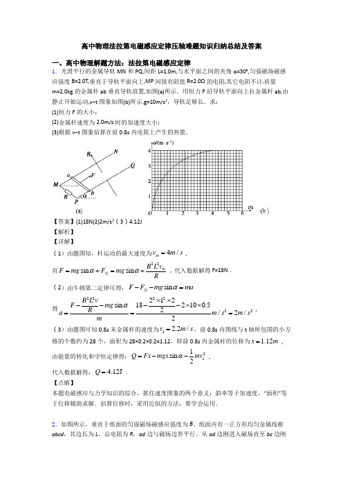高中物理法拉第电磁感应定律压轴难题知识归纳总结及答案