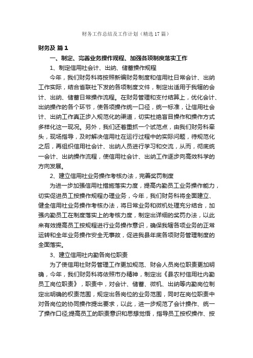 财务工作总结及工作计划（精选17篇）