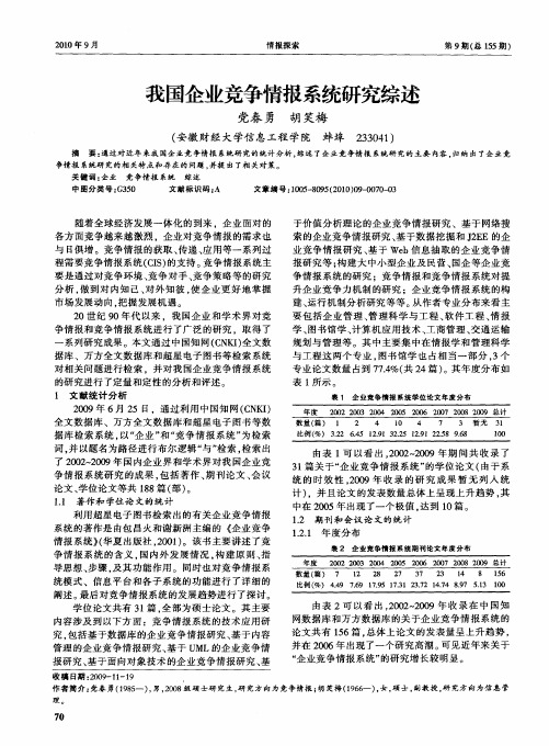 我国企业竞争情报系统研究综述