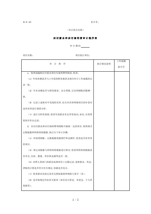 企业应付工资和应付福利费审计程序表(doc 2页)