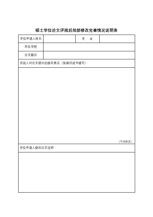 硕士学位论文评阅后局部修改完善情况说明表【模板】