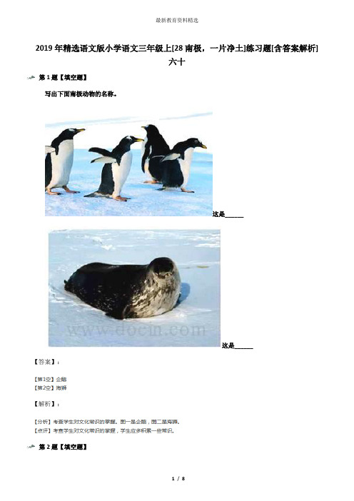 2019年精选语文版小学语文三年级上[28南极,一片净土]练习题[含答案解析]六十