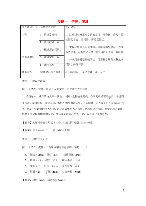 中考语文 复习专题一 字音、字形(含解析)