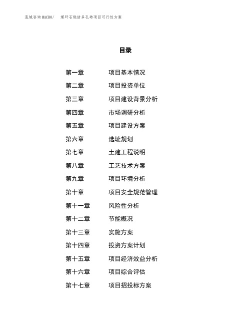 煤矸石烧结多孔砖项目可行性方案