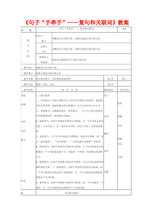 高中语文《句子手牵手-复句和关联词》教案 人教版选修《语言文字应用》